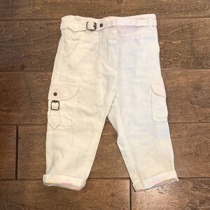 Burberry Kids White Linen Cargo Pants with Buckle